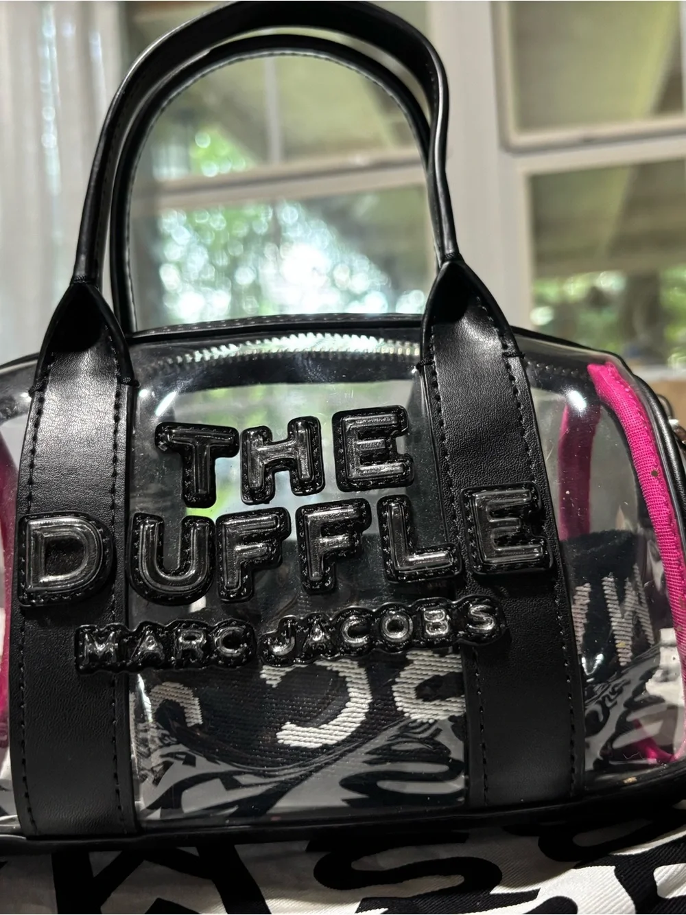 Marc Jacobs Clear Duffle Crossbody with Black Trim and Pink Accent